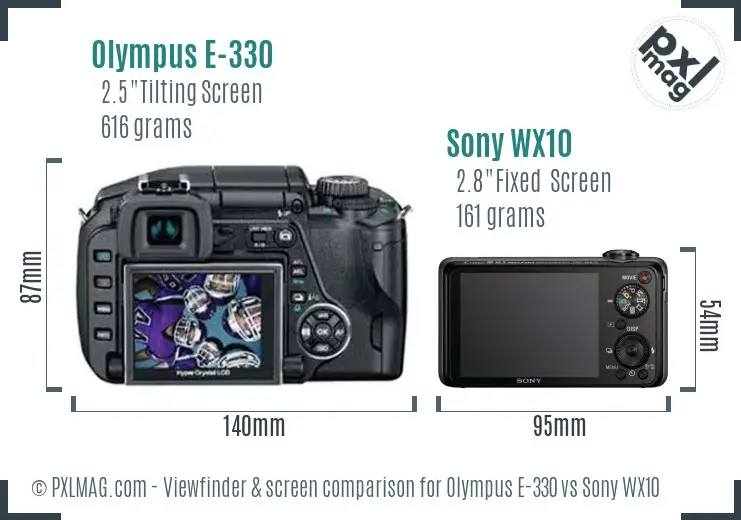 Olympus E-330 vs Sony WX10 Screen and Viewfinder comparison