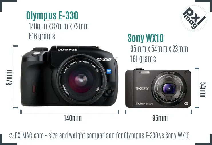 Olympus E-330 vs Sony WX10 size comparison
