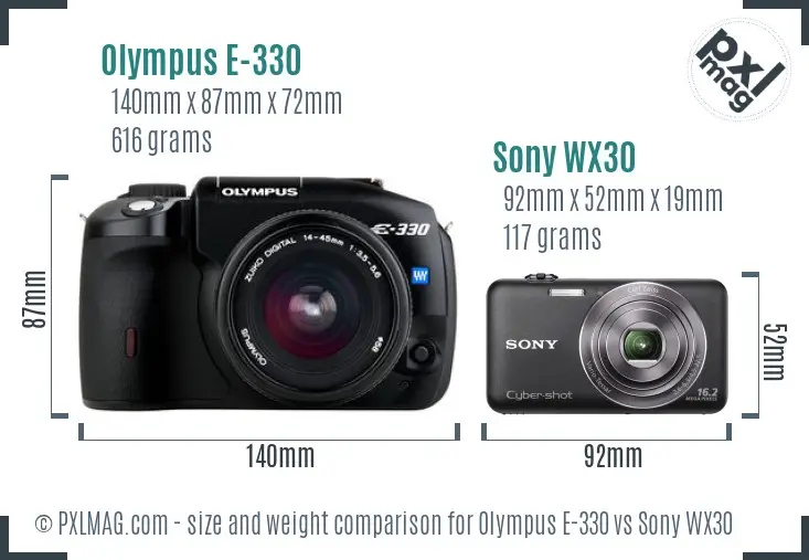 Olympus E-330 vs Sony WX30 size comparison