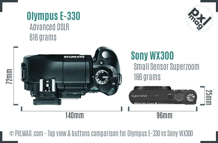 Olympus E-330 vs Sony WX300 top view buttons comparison