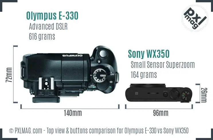 Olympus E-330 vs Sony WX350 top view buttons comparison Olympus E-330 vs Sony WX350 top view buttons comparison