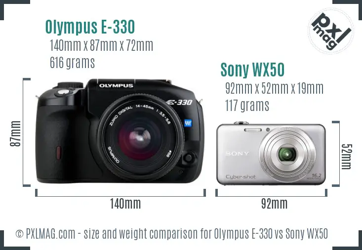 Olympus E-330 vs Sony WX50 size comparison