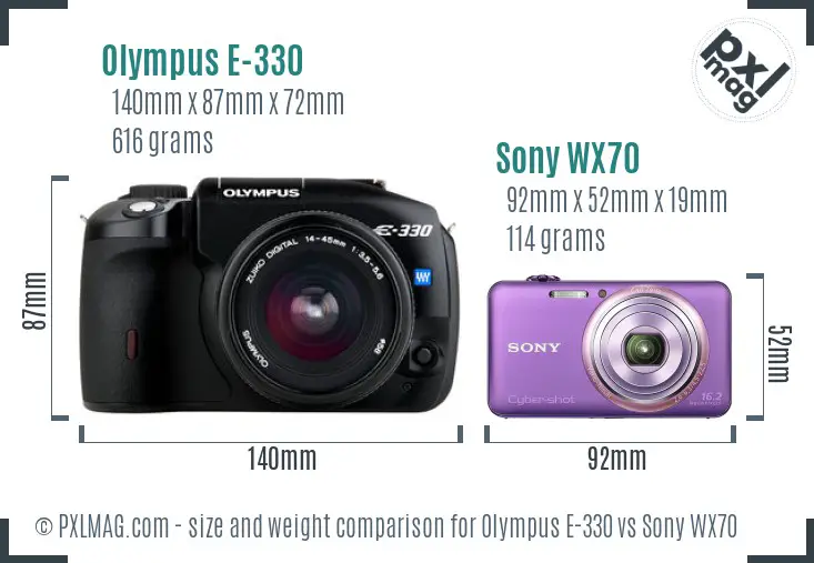 Olympus E-330 vs Sony WX70 size comparison Olympus E-330 vs Sony WX70 size comparison