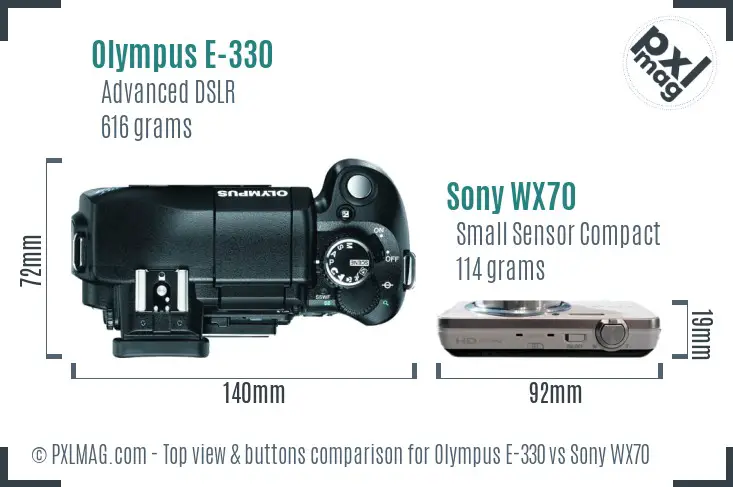 Olympus E-330 vs Sony WX70 top view buttons comparison Olympus E-330 vs Sony WX70 top view buttons comparison