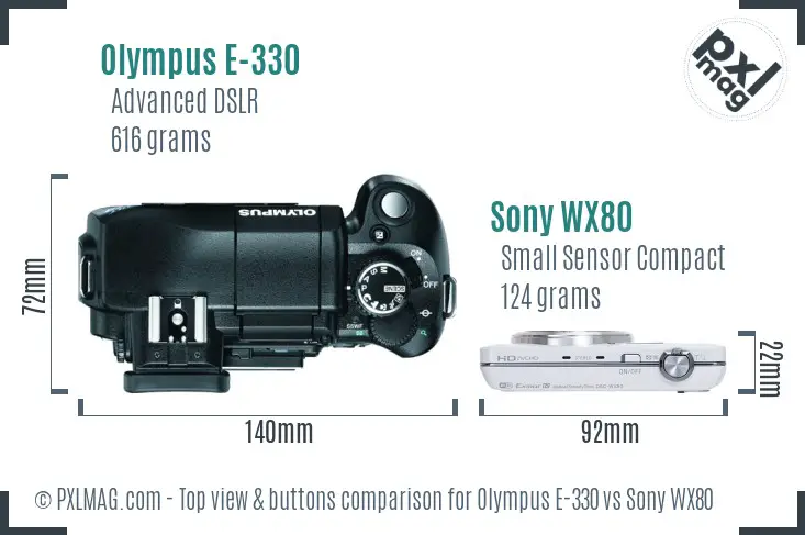 Olympus E-330 vs Sony WX80 top view buttons comparison
