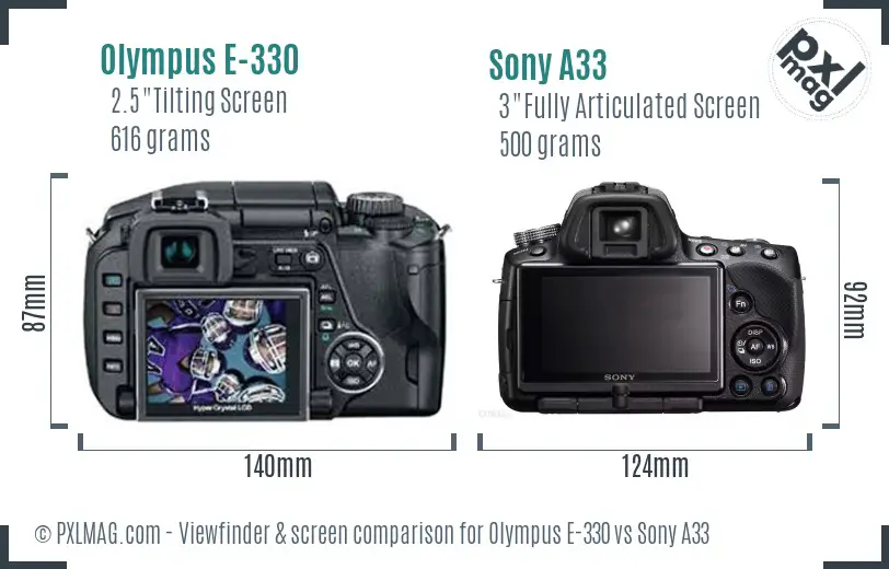 Olympus E-330 vs Sony A33 Screen and Viewfinder comparison