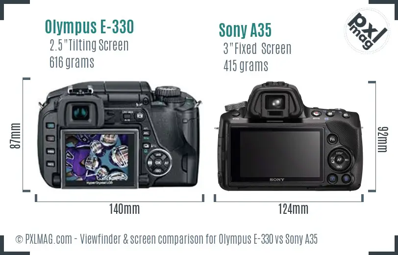 Olympus E-330 vs Sony A35 Screen and Viewfinder comparison