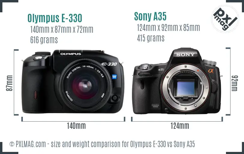 Olympus E-330 vs Sony A35 size comparison