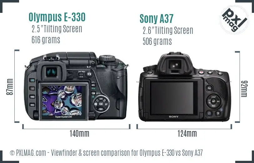 Olympus E-330 vs Sony A37 Screen and Viewfinder comparison