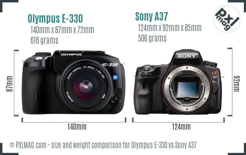 Olympus E-330 vs Sony A37 size comparison