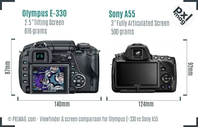 Olympus E-330 vs Sony A55 Screen and Viewfinder comparison