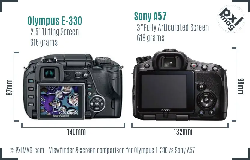 Olympus E-330 vs Sony A57 Screen and Viewfinder comparison