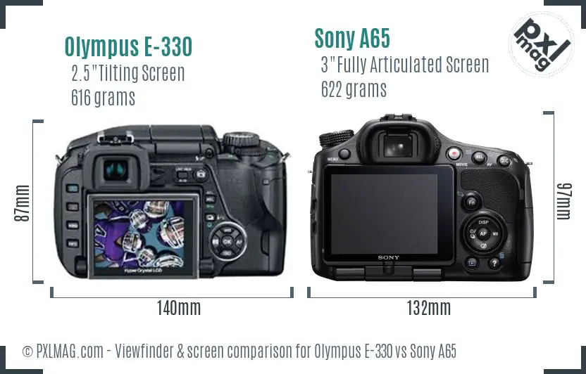 Olympus E-330 vs Sony A65 Screen and Viewfinder comparison