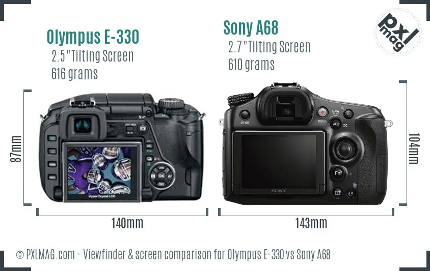 Olympus E-330 vs Sony A68 Screen and Viewfinder comparison