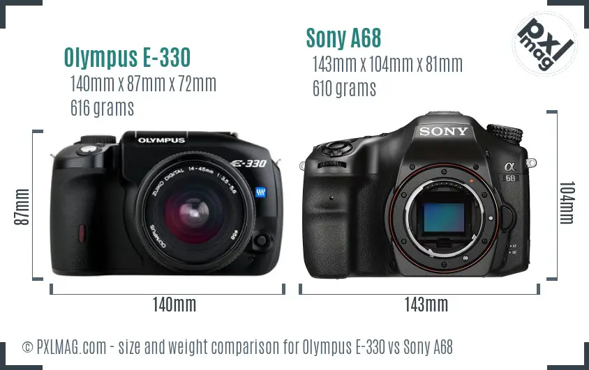 Olympus E-330 vs Sony A68 size comparison