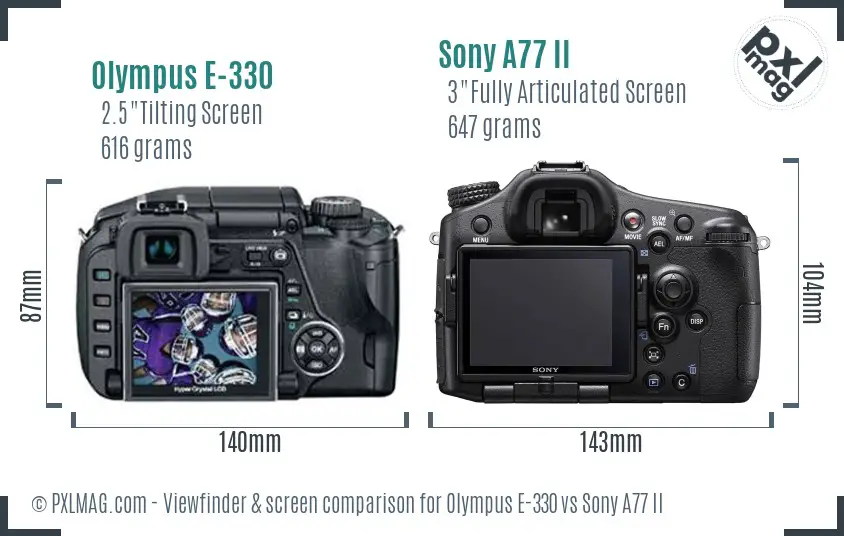 Olympus E-330 vs Sony A77 II Screen and Viewfinder comparison