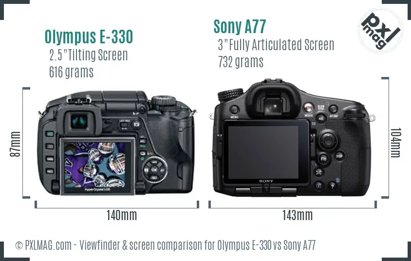 Olympus E-330 vs Sony A77 Screen and Viewfinder comparison