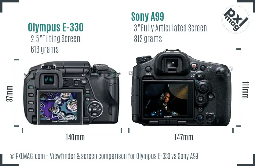 Olympus E-330 vs Sony A99 Screen and Viewfinder comparison