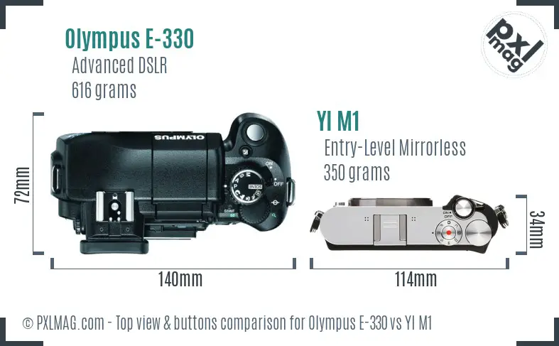 Olympus E-330 vs YI M1 top view buttons comparison Olympus E-330 vs YI M1 top view buttons comparison