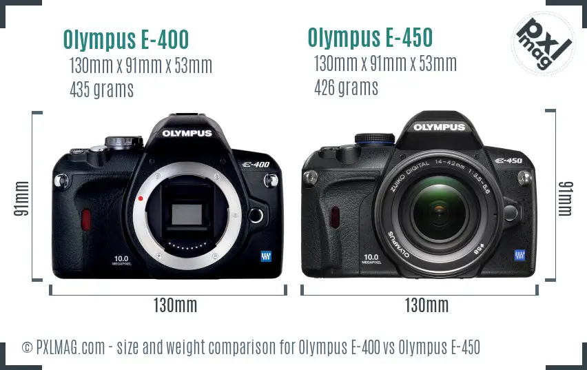 Olympus E-400 vs Olympus E-450 size comparison