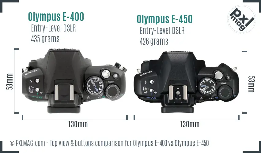 Olympus E-400 vs Olympus E-450 top view buttons comparison