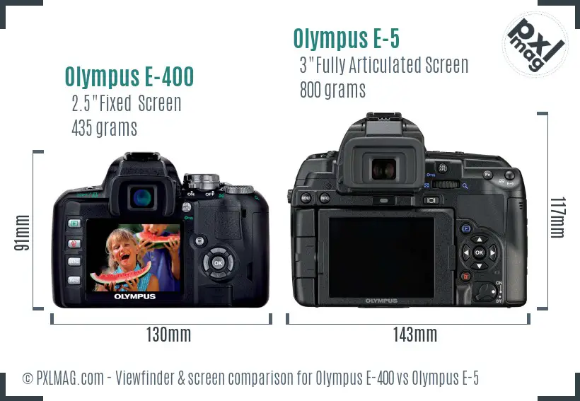Olympus E-400 vs Olympus E-5 Screen and Viewfinder comparison