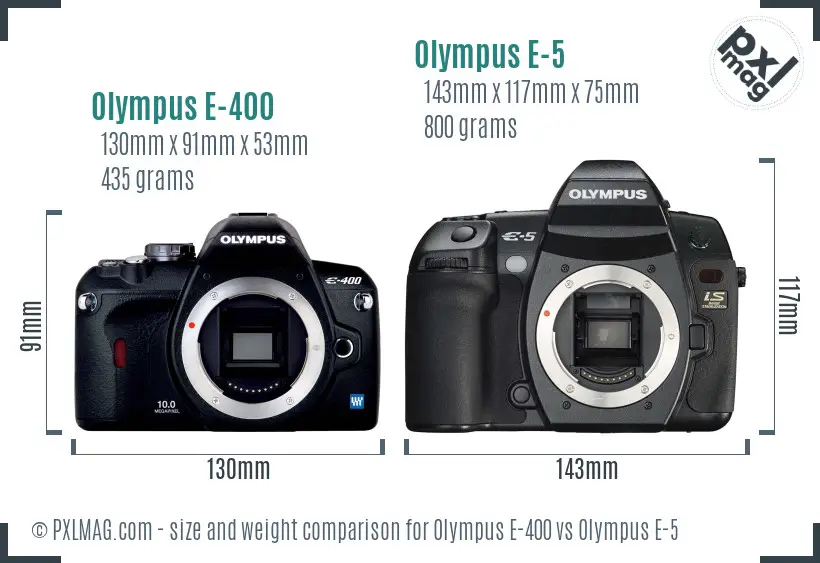 Olympus E-400 vs Olympus E-5 size comparison