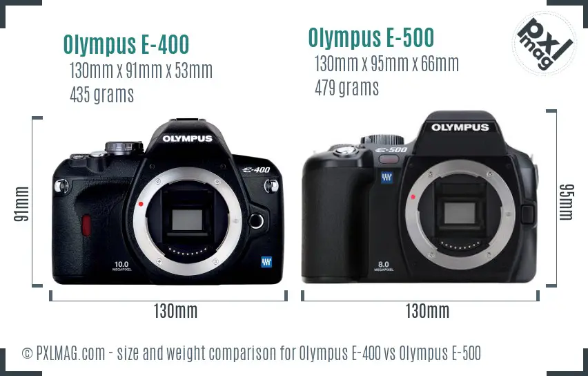 Olympus E-400 vs Olympus E-500 size comparison