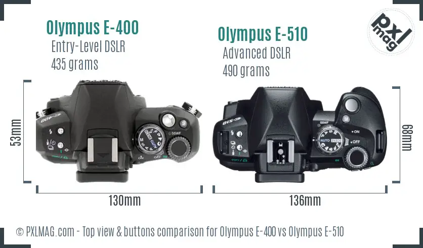 Olympus E-400 vs Olympus E-510 top view buttons comparison