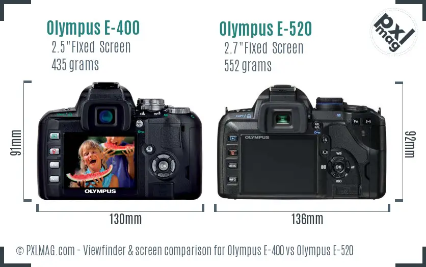 Olympus E-400 vs Olympus E-520 Screen and Viewfinder comparison