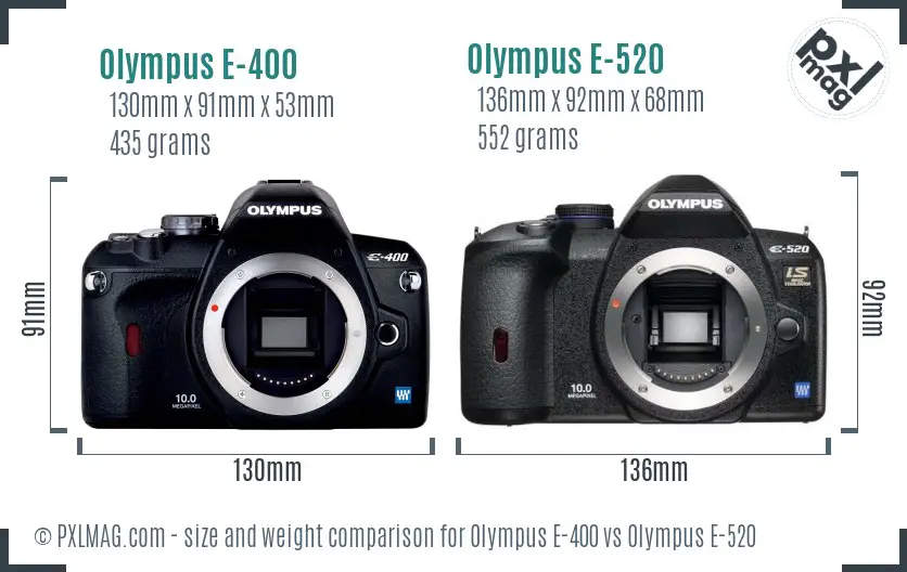 Olympus E-400 vs Olympus E-520 size comparison