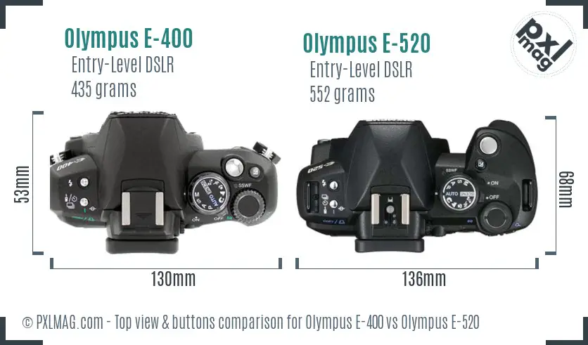 Olympus E-400 vs Olympus E-520 top view buttons comparison