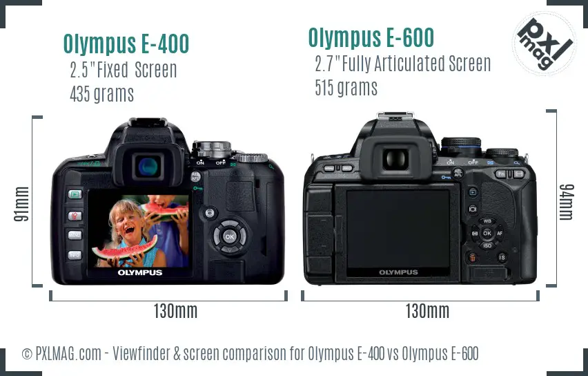 Olympus E-400 vs Olympus E-600 Screen and Viewfinder comparison