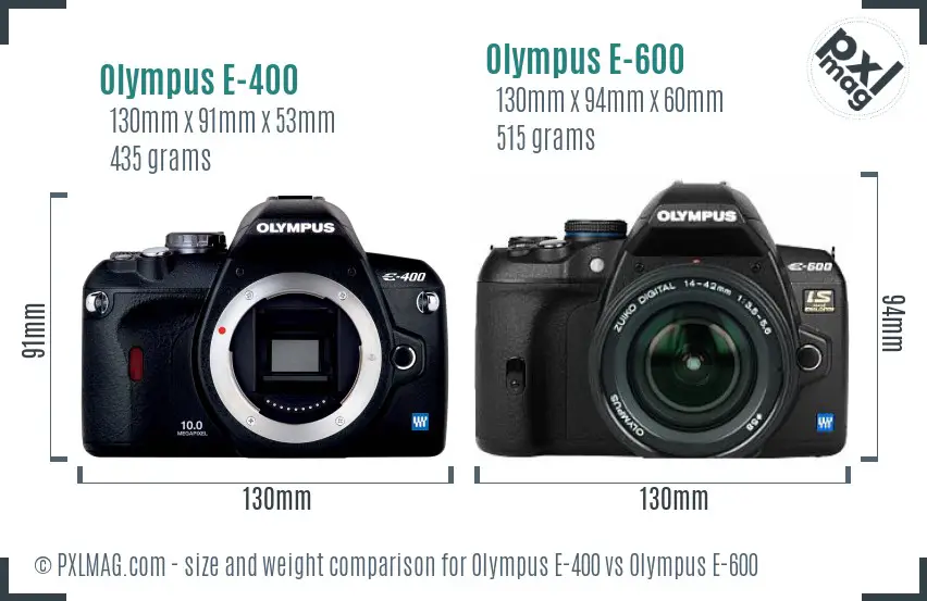 Olympus E-400 vs Olympus E-600 size comparison