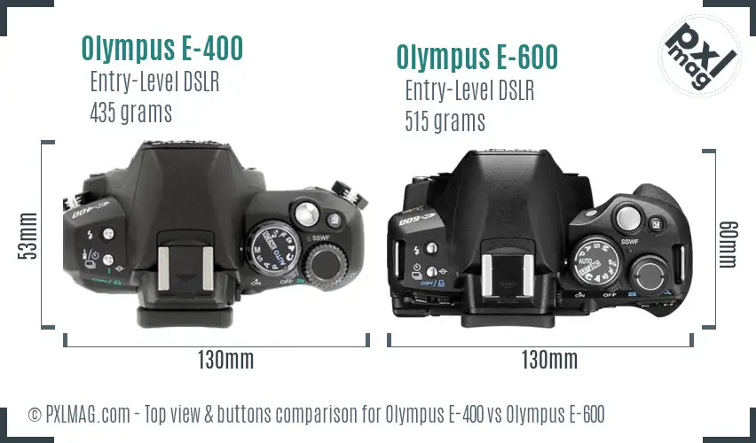 Olympus E-400 vs Olympus E-600 top view buttons comparison
