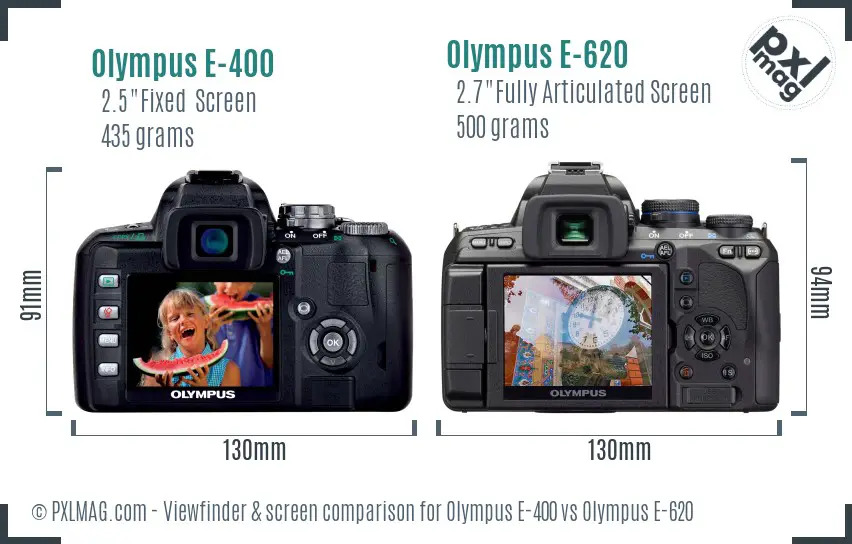Olympus E-400 vs Olympus E-620 Screen and Viewfinder comparison