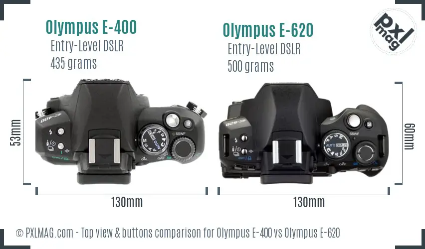 Olympus E-400 vs Olympus E-620 top view buttons comparison