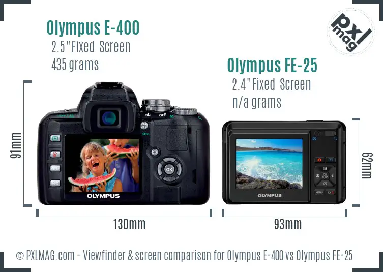 Olympus E-400 vs Olympus FE-25 Screen and Viewfinder comparison