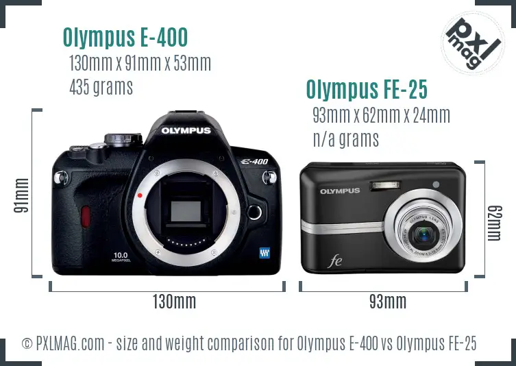 Olympus E-400 vs Olympus FE-25 size comparison