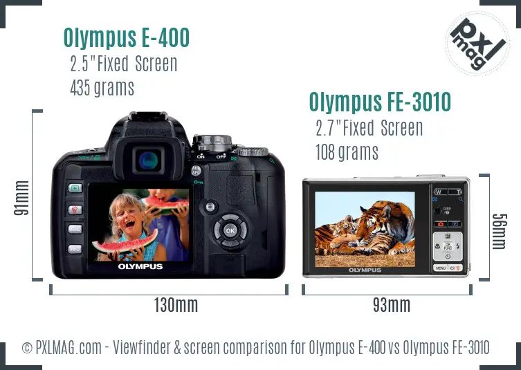 Olympus E-400 vs Olympus FE-3010 Screen and Viewfinder comparison