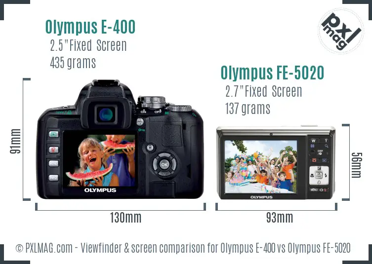 Olympus E-400 vs Olympus FE-5020 Screen and Viewfinder comparison