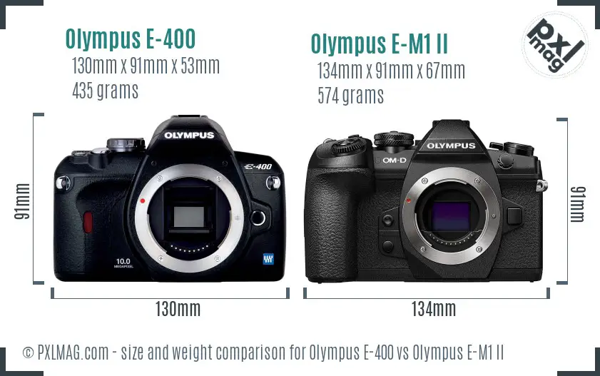 Olympus E-400 vs Olympus E-M1 II size comparison