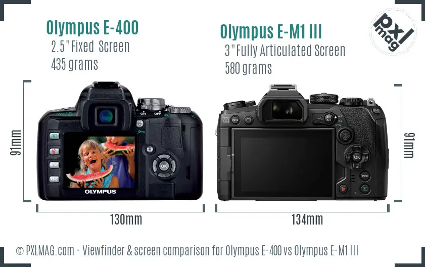 Olympus E-400 vs Olympus E-M1 III Screen and Viewfinder comparison