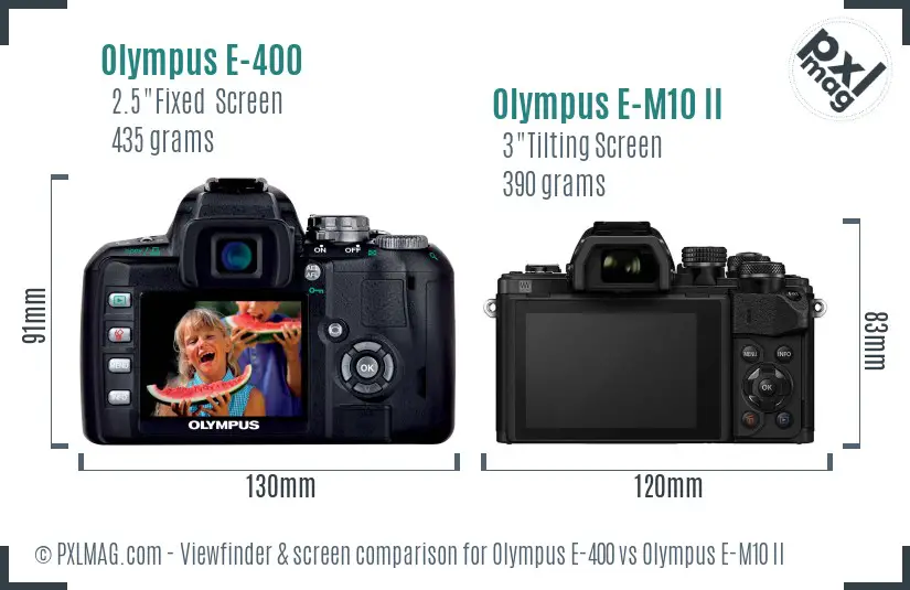 Olympus E-400 vs Olympus E-M10 II Screen and Viewfinder comparison