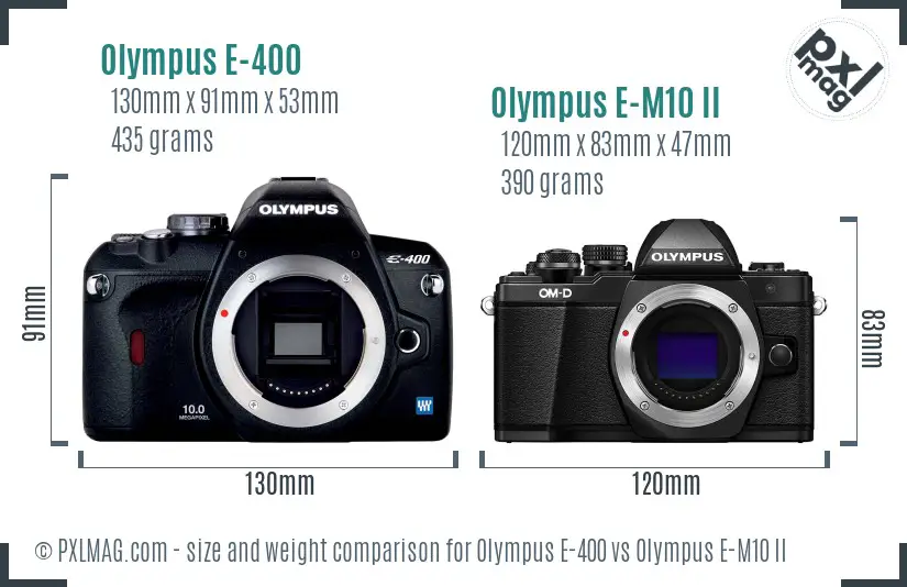 Olympus E-400 vs Olympus E-M10 II size comparison