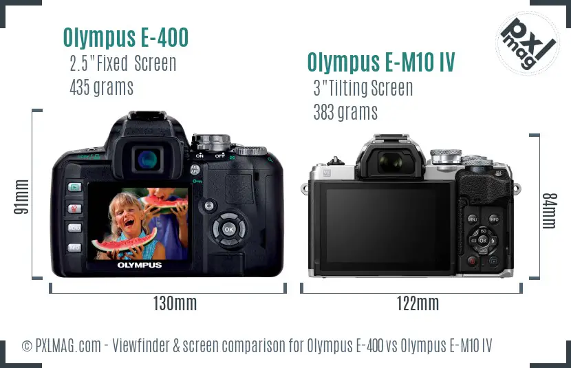 Olympus E-400 vs Olympus E-M10 IV Screen and Viewfinder comparison