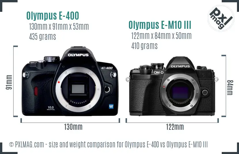 Olympus E-400 vs Olympus E-M10 III size comparison