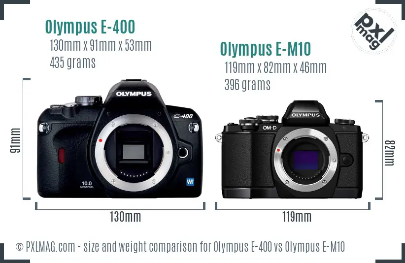 Olympus E-400 vs Olympus E-M10 size comparison