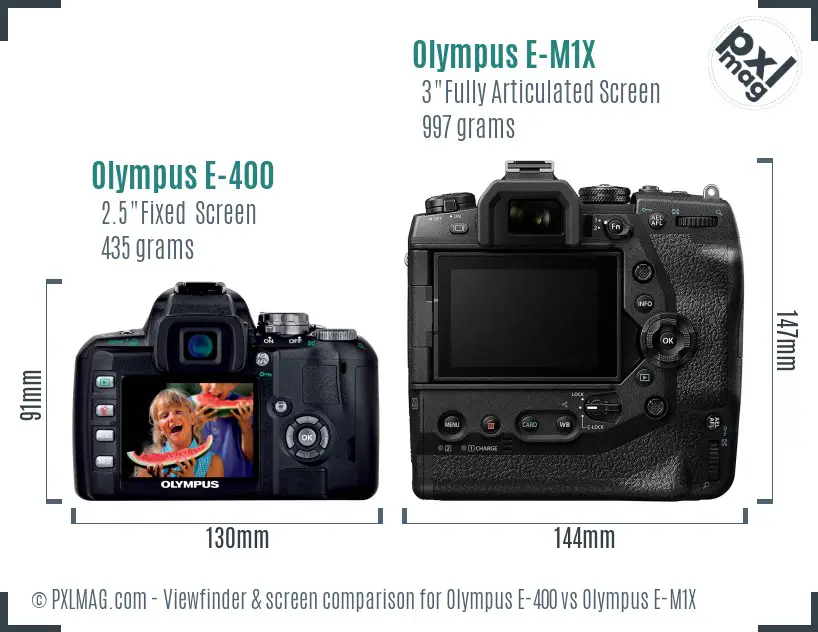 Olympus E-400 vs Olympus E-M1X Screen and Viewfinder comparison
