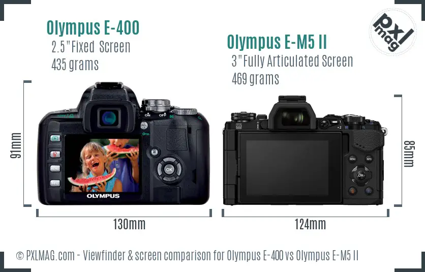 Olympus E-400 vs Olympus E-M5 II Screen and Viewfinder comparison